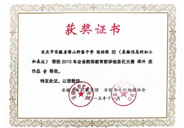 野寨中学教师在2015年安徽省教师教育教学信息化大赛中斩获佳绩